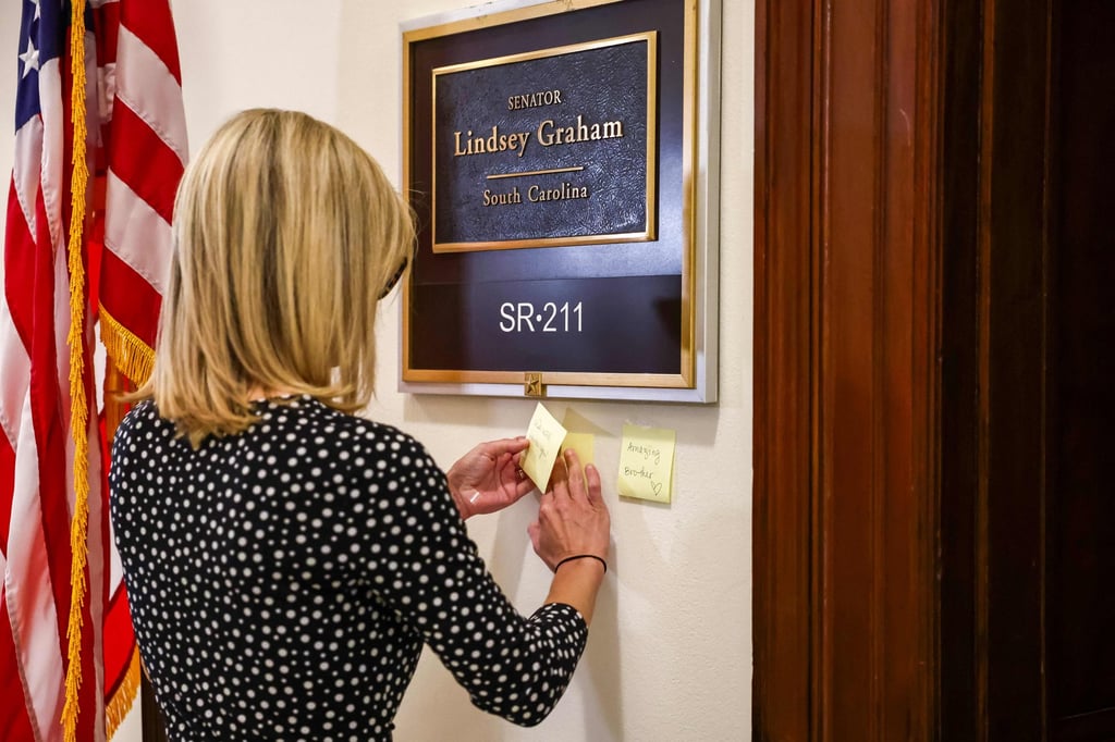 Tributes were left outside Lindsey Graham’s US Senate office after the long-time South Carolina Republican died on Saturday at age 71. Photo: Getty Images