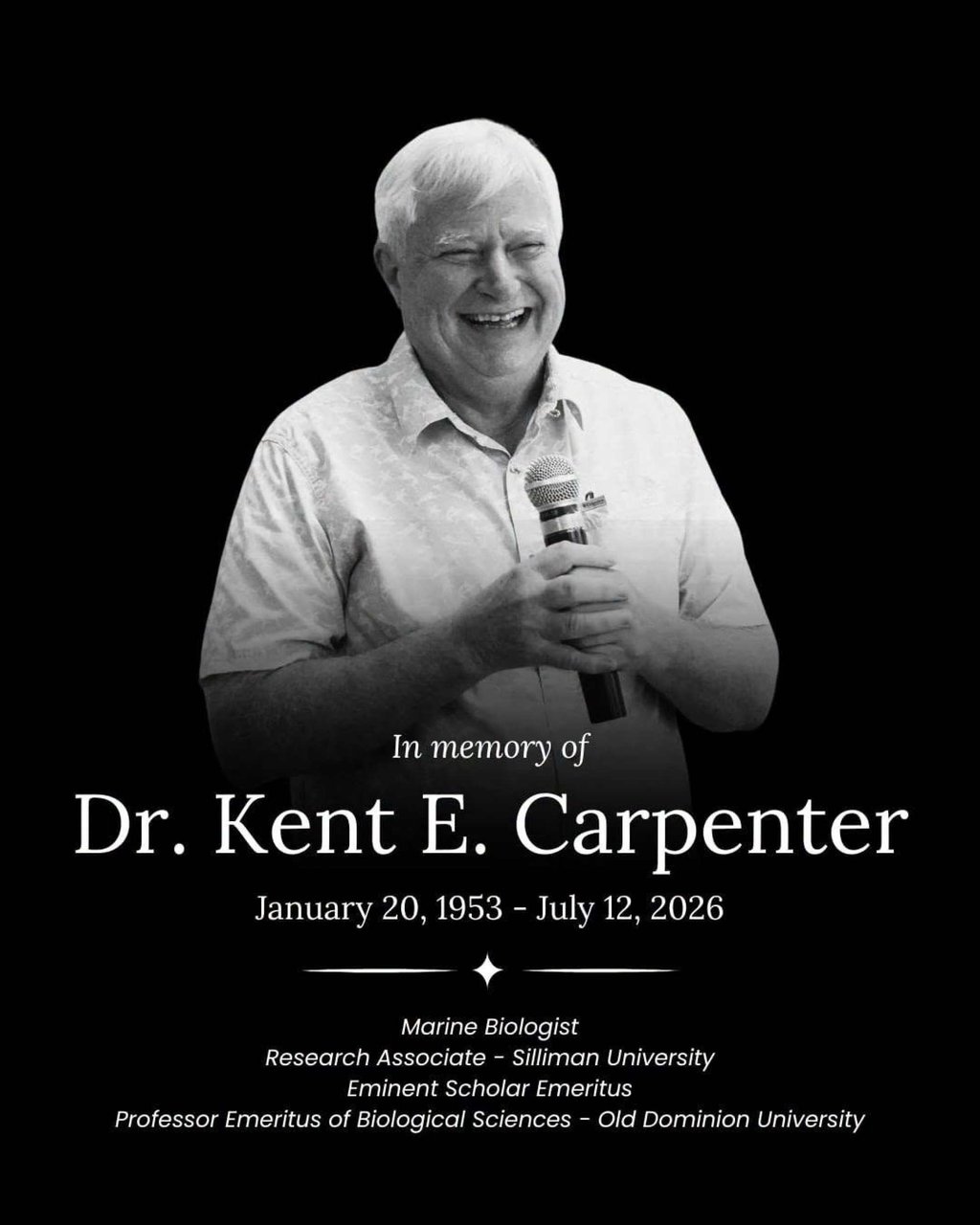 Silliman University posts a memorial to Kent Carpenter on social media. Photo: Facebook/SillimanUniversity