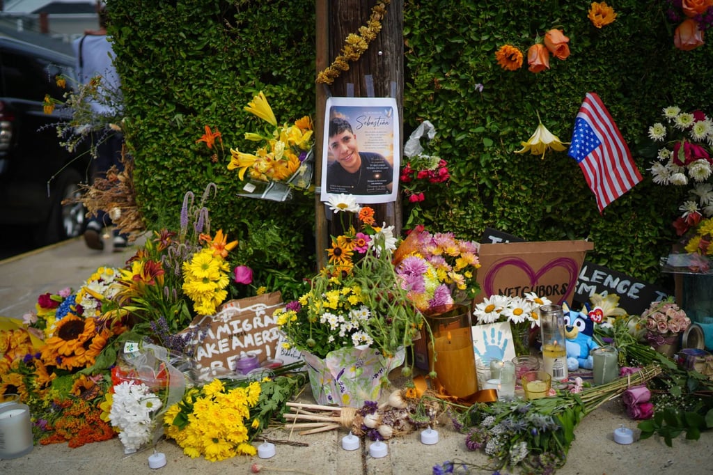 A makeshift memorial is seen on Tuesday, a day after a man was fatally shot by ICE agents in Biddeford, Maine. Photo: AFP