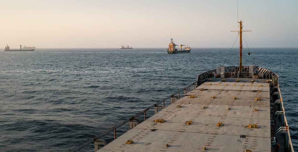 Oil tankers and cargo vessels waiting to dock at Port Sultan Qaboos anchor off the coast of Oman on June 23. Photo: Getty Images/TNS