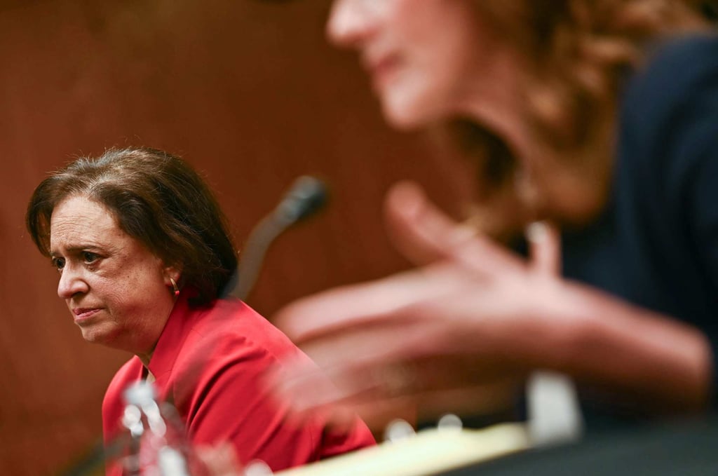US Supreme Court Justices Elena Kagan (left) and Amy Coney Barrett testify during a Senate Appropriations Subcommittee on Financial Services hearing on Capitol Hill on Tuesday. Photo: AFP