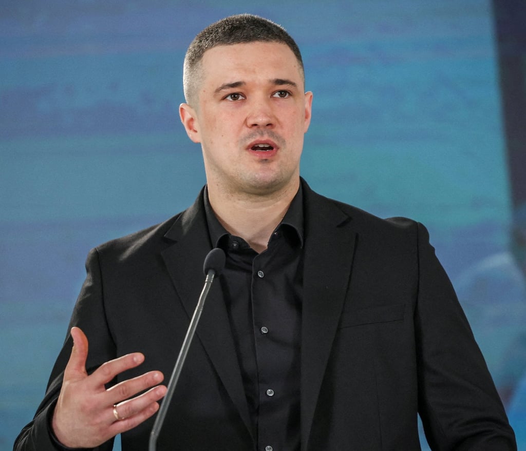 Ukraine’s then defence minister Mykhailo Fedorov speaks at a press conference in Kyiv on July 1. Photo: Reuters