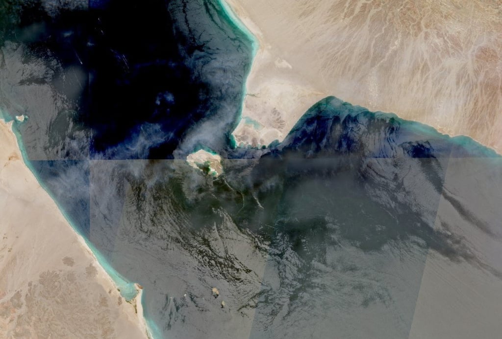 Satellite imagery shows Bab el-Mandeb Strait, a key shipping waterway, on Sunday. Iran has threatened to use Yemen’s Houthi allies to shut the gateway to the Red Sea. Photo: Nasa Worldview/Reuters