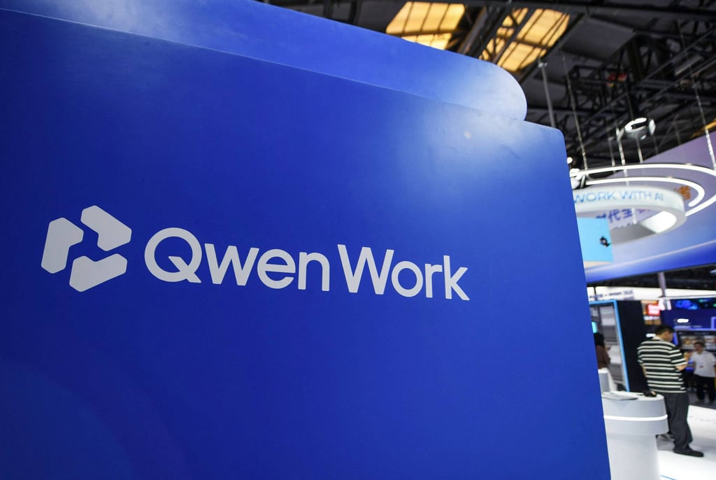 The Qwen logo is seen at WAIC in Shanghai on July 17. Photo: AFP