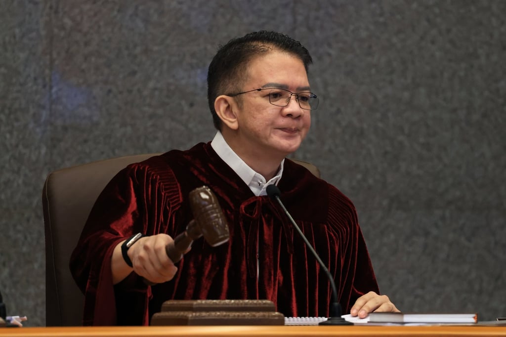 Presiding Officer Senator Francis Escudero bangs the gavel during the impeachment trial of Philippine Vice-President Sara Duterte at the Senate on Monday. Photo: EPA