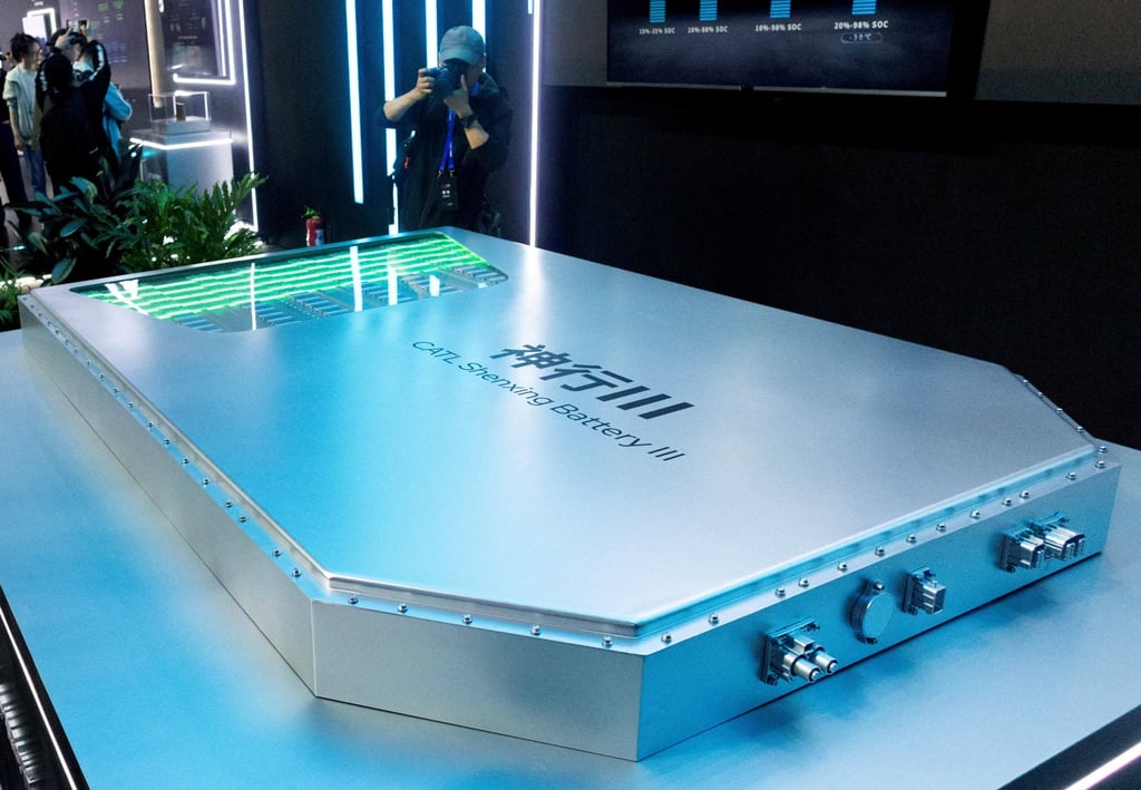 CATL’s Shenxing Battery III on display ahead of the Auto China show in Beijing, April 21, 2026. Photo: Reuters