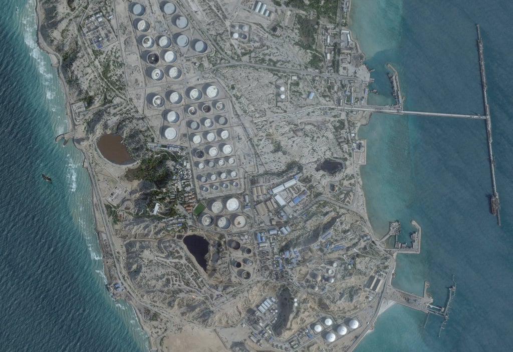 A satellite image shows an oil terminal at Kharg Island, Iran, in February 25. Photo: 2026 Planet Labs PBC/Reuters