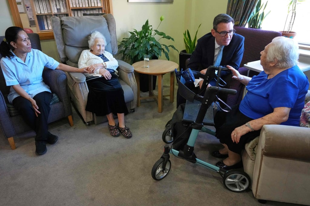 Britain’s Prime Minister Andy Burnham meets residents at social care organisation Jewish Care, in northwest London on Wednesday. Burnham first tried, and failed, to reform social care funding as health minister in 2010. Photo: AFP
