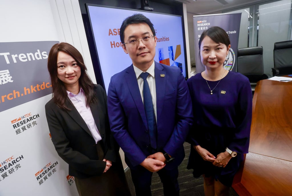 (From left) TDC’s principal economist Wendy Hu, Bruce Pang and senior economist Cherry Yeung at a press briefing on the research. Photo: Jonathan Wong