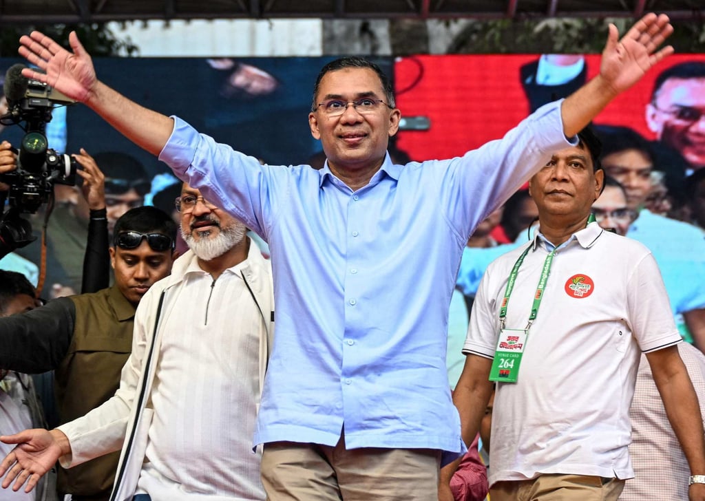 Tarique Rahman arrives to address an election rally ahead of the country’s general election in Dhaka on February 8. Photo: AFP