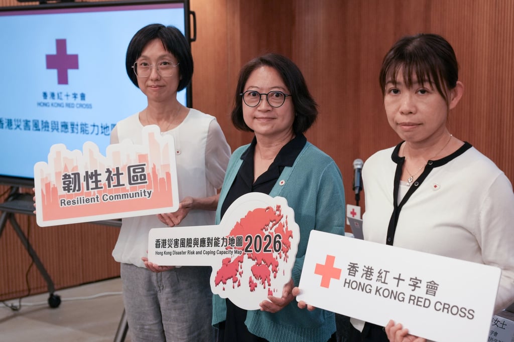 (From left) The Hong Kong Red Cross’ Yvonne Yu, Eleanor Lam and Eva Yeung, the charity’s senior manager for community preparedness. Photo: Dickson Lee