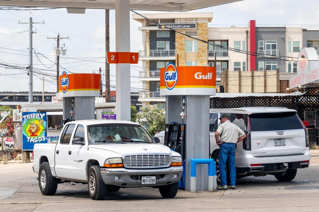 A petrol station in Austin, Texas last month. Bigger tax refunds this year have provided a cushion for consumers against higher petrol prices stemming from the Iran war. Photo: Getty Images via AFP
