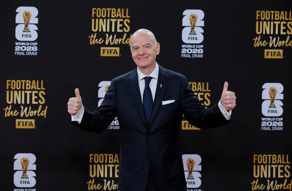 Fifa president Gianni Infantino arrives on the red carpet ahead of the World Cup 2026 draw in December 2025. Infantino has presented the private equity offer as a chance to “turbocharge” funding development of football. Photo: Reuters