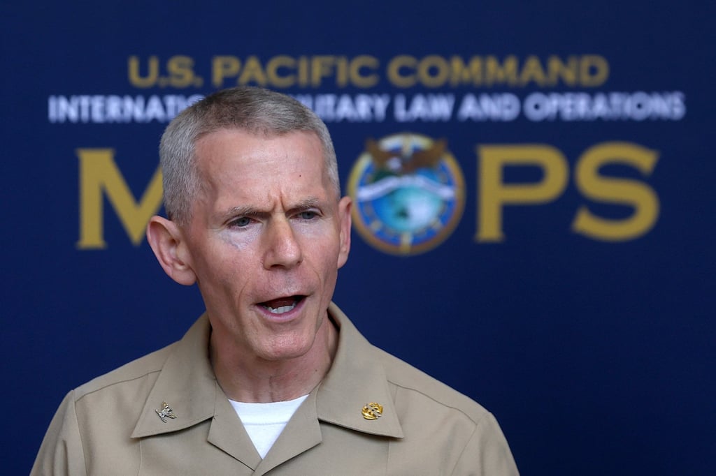 Captain Dustin Wallace, staff judge advocate of the US Pacific Command, at the 37th International Military Law and Operations Conference in Kuala Lumpur, Malaysia, on Monday. Photo: EPA