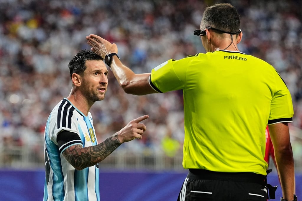 Lenovo’s Ref Cam took fans into the heart of the action, providing glimpses of interactions between players and referees, like this one involving Lionel Messi (left) and Joao Pinheiro. Photo: AP