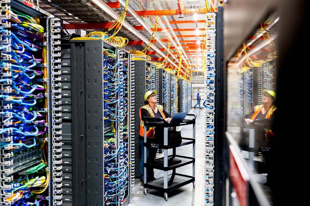 A technician works at an Amazon AI data centre in Indiana in the United States in October. Photo: Handout via Getty Images