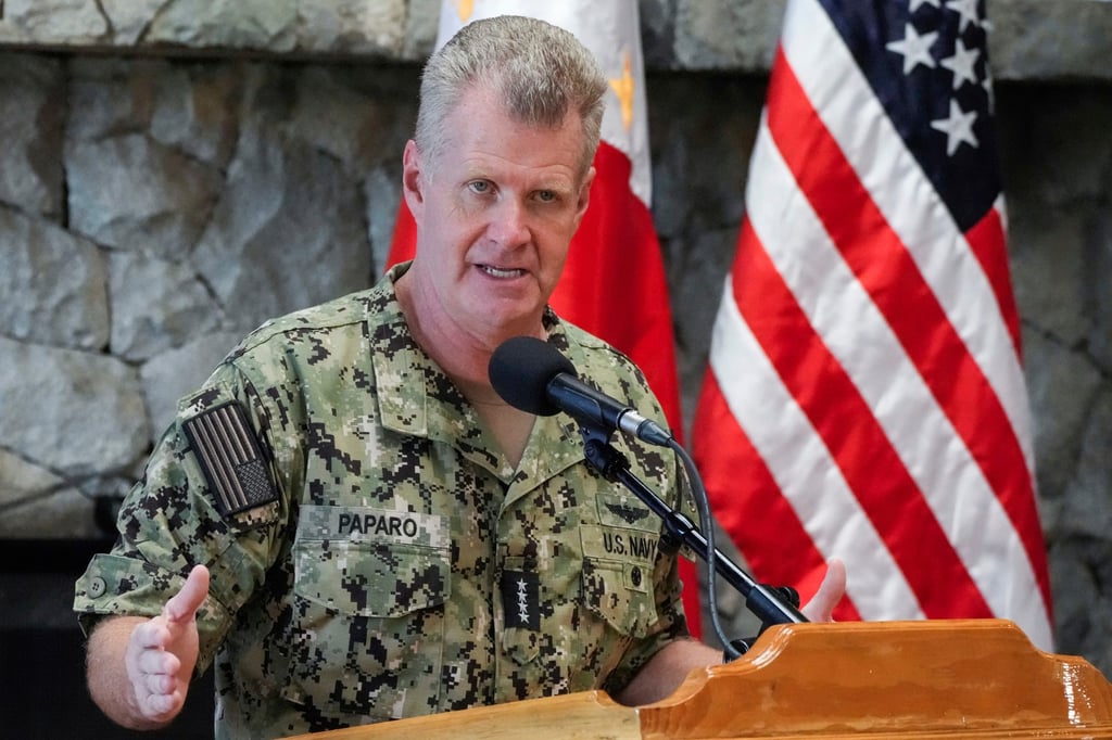 US Indo-Pacific Command commander, Admiral Samuel Paparo, speaks at a media conference in Baguio, Philippines, in 2024. Photo: AP