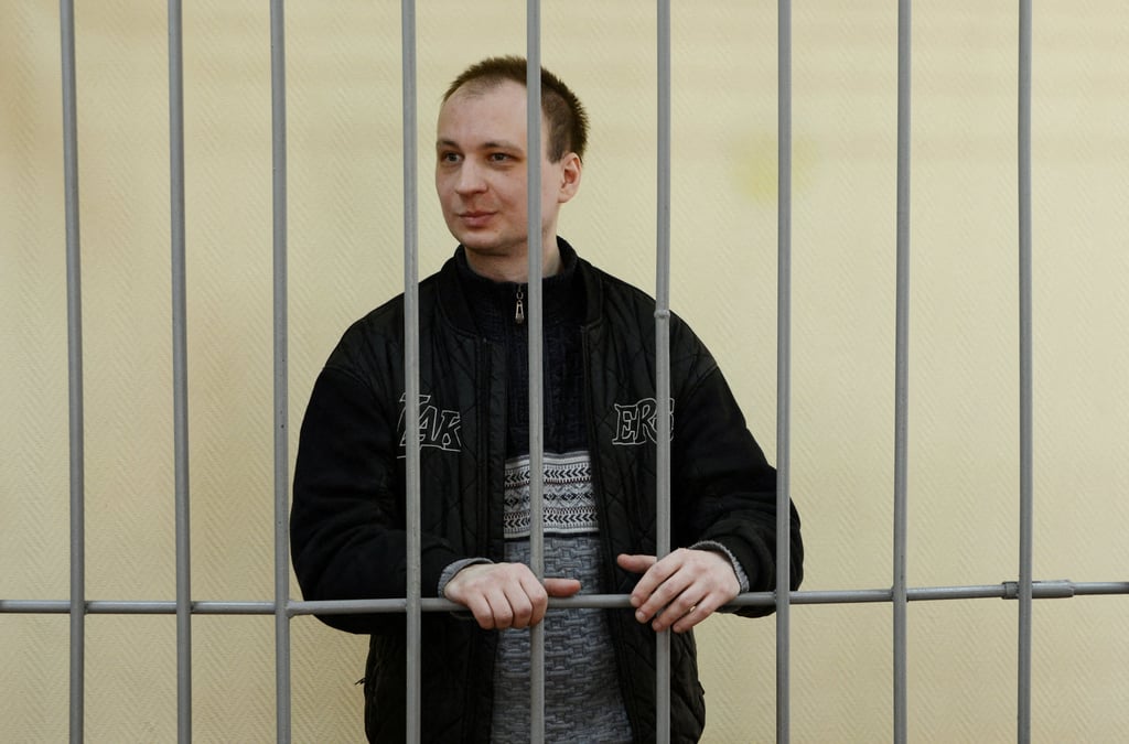 Former US marine Robert Gilman attends a court hearing in Voronezh, Russia, in April. Gilman, who served in the US marines from August 2019 until August 2020, was arrested in January 2022 in Voronezh. Photo: Reuters