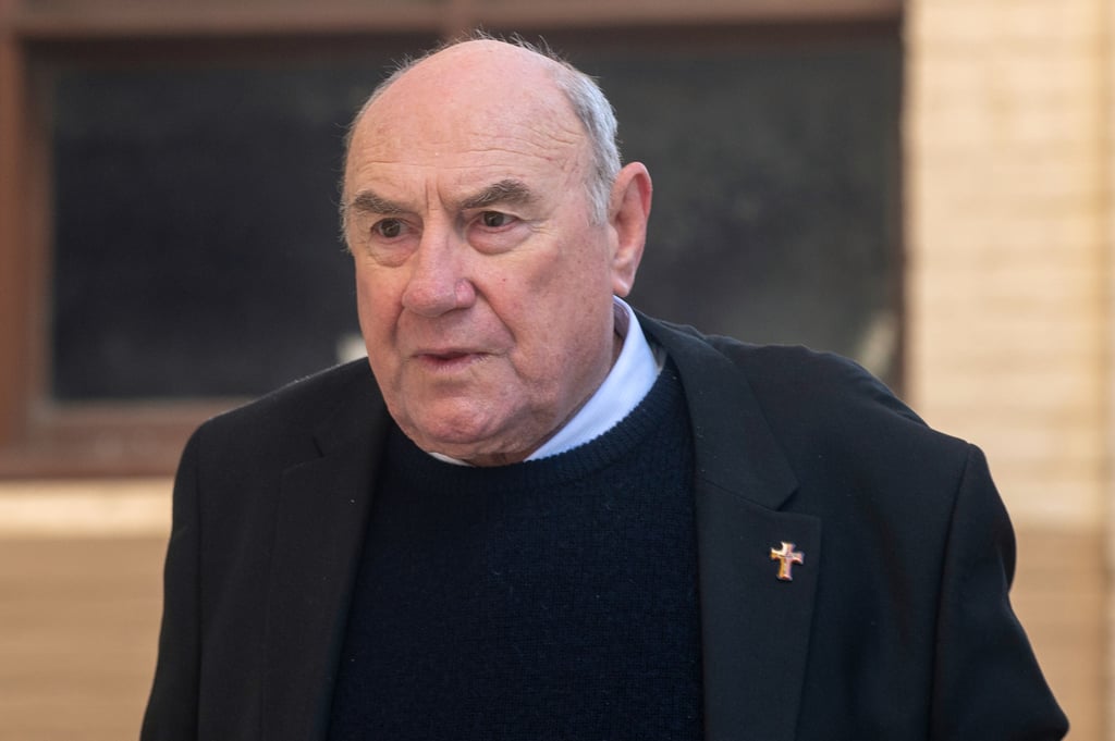Former bishop of Broome Christopher Saunders arrives at the West Australian District Court in Perth on Tuesday. Photo: via AAP