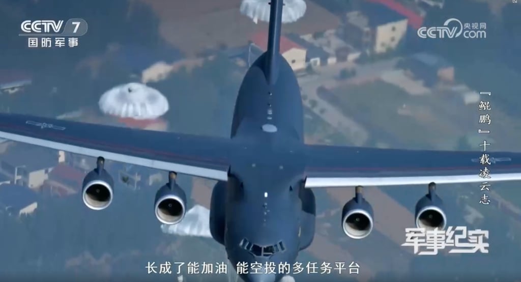 Analysts say converting Y-20B heavy transport aircraft into aerial refuelling tankers offers the PLA greater capacity and flexibility. Photo: CCTV