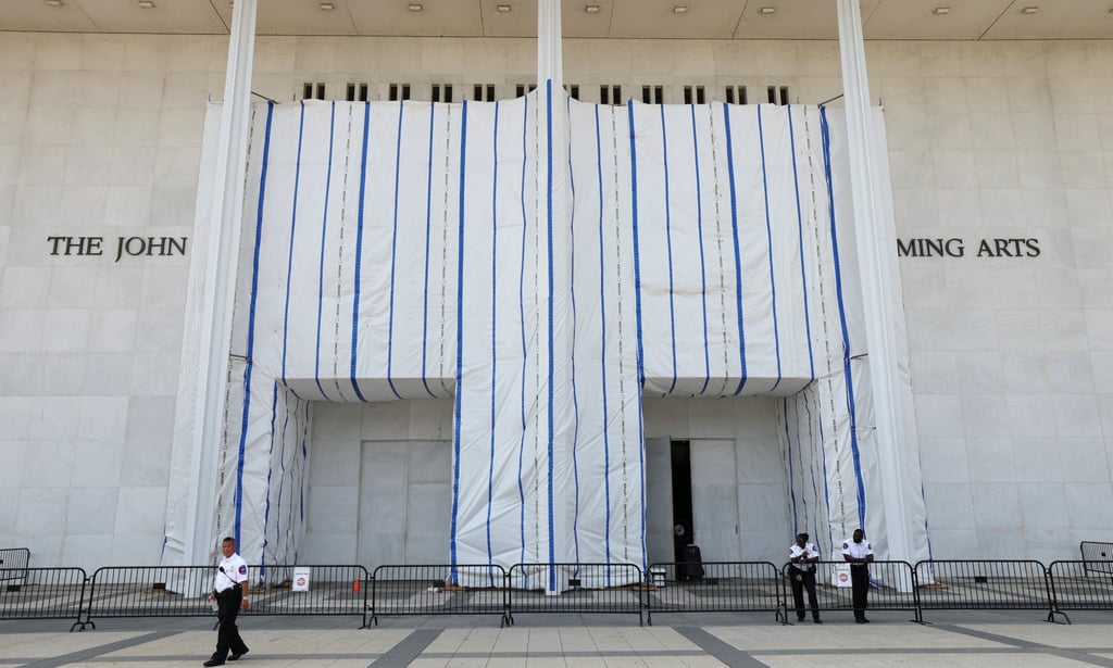 Security keeps watch at the main entrance to the Kennedy Centre in Washington on Thursday. Photo: Reuters