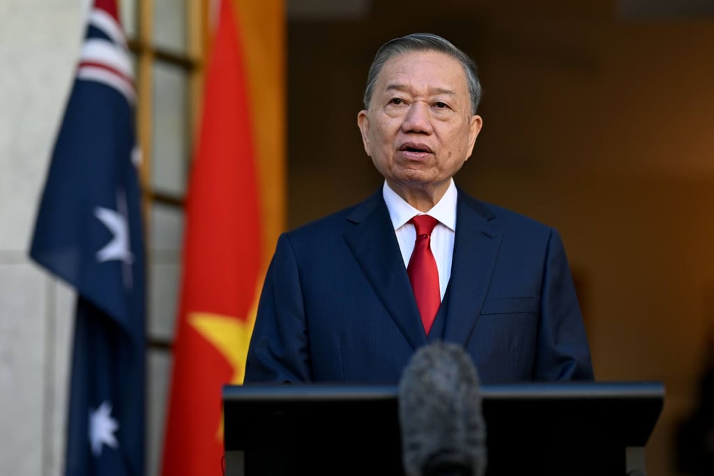 Vietnam General Secretary and President To Lam speaks during a joint press statement at Parliament House in Canberra. Photo: AAP/dpa