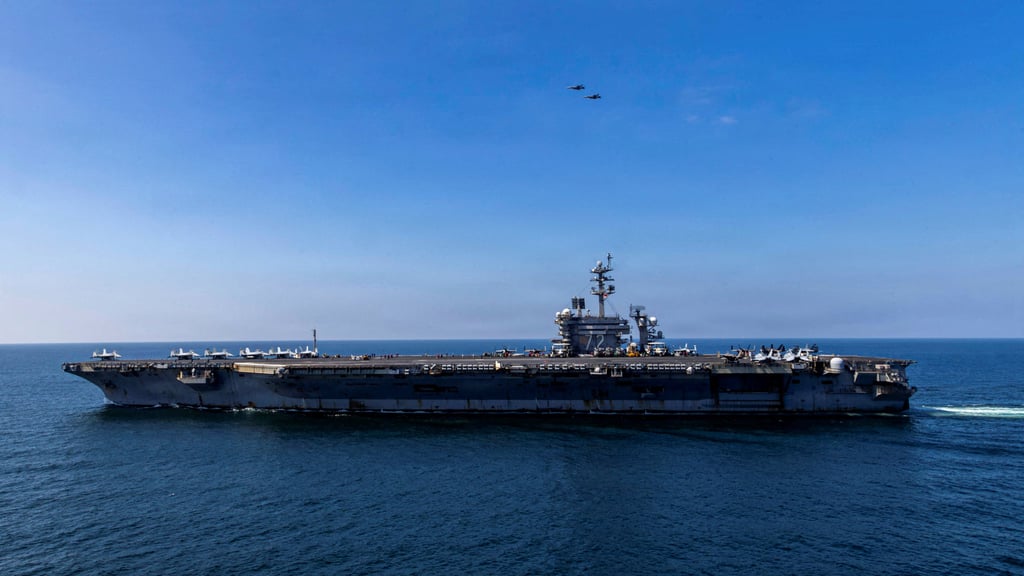 The USS Abraham Lincoln sails in support of the Operation Epic Fury attack on Iran from an undisclosed location in March. Photo: US Navy via Reuters