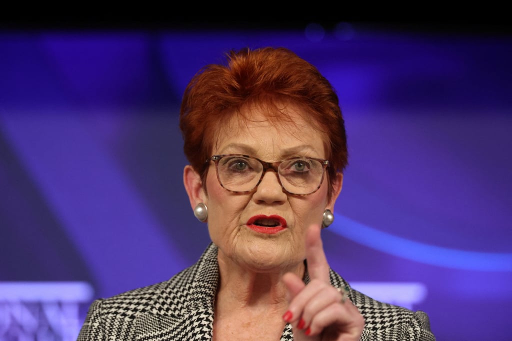 Australian Senator and far-right One Nation Party leader and president for life Pauline Hanson during her address to the National Press Club in Canberra on June 17, 2026. Photo: Reuters