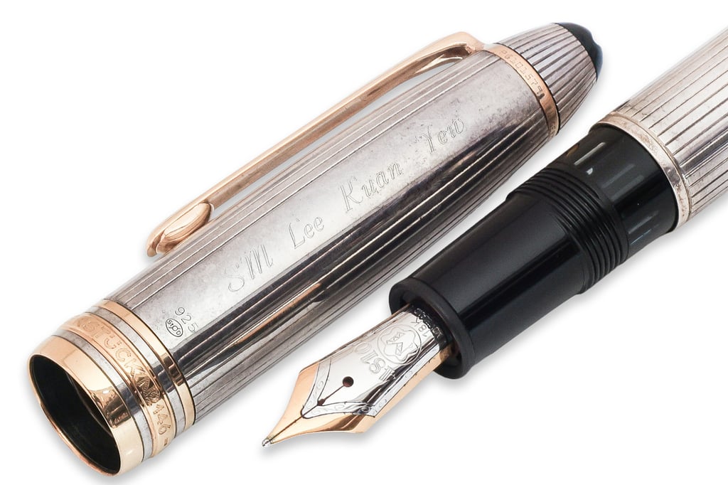 The sterling silver Montblanc Meisterstuck No 146 fountain pen is engraved with “SM Lee Kuan Yew”. Photo: Handout