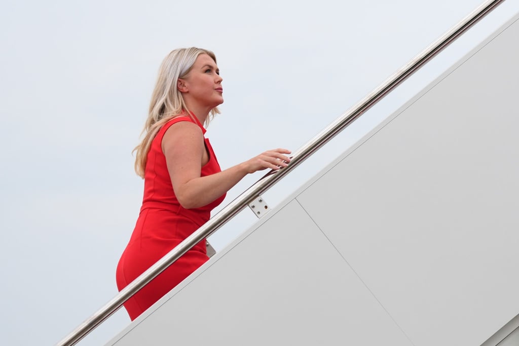 White House press secretary Karoline Leavitt boards Air Force One in Maryland on Friday. Photo: AP