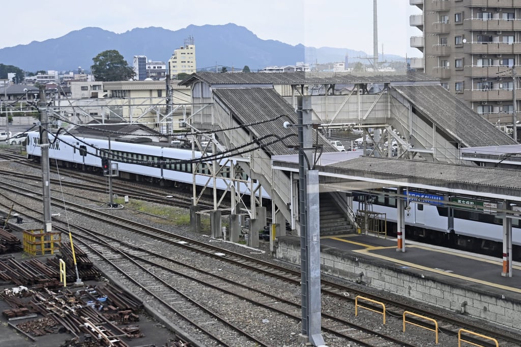 An express train stops at Shin-Kanuma Station on the Tobu Nikko Line after hitting four workers on Thursday. Photo: Kyodo