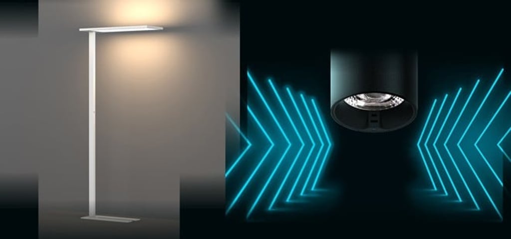 (Left) Casambi DALI Compatible Freestanding Lamp - UP-Shine Lighting Co.,Limited 1B-E24 ;(Right) Caimeta™ AIoT Platform - Kinglumi Co., Ltd. 1B-A10
