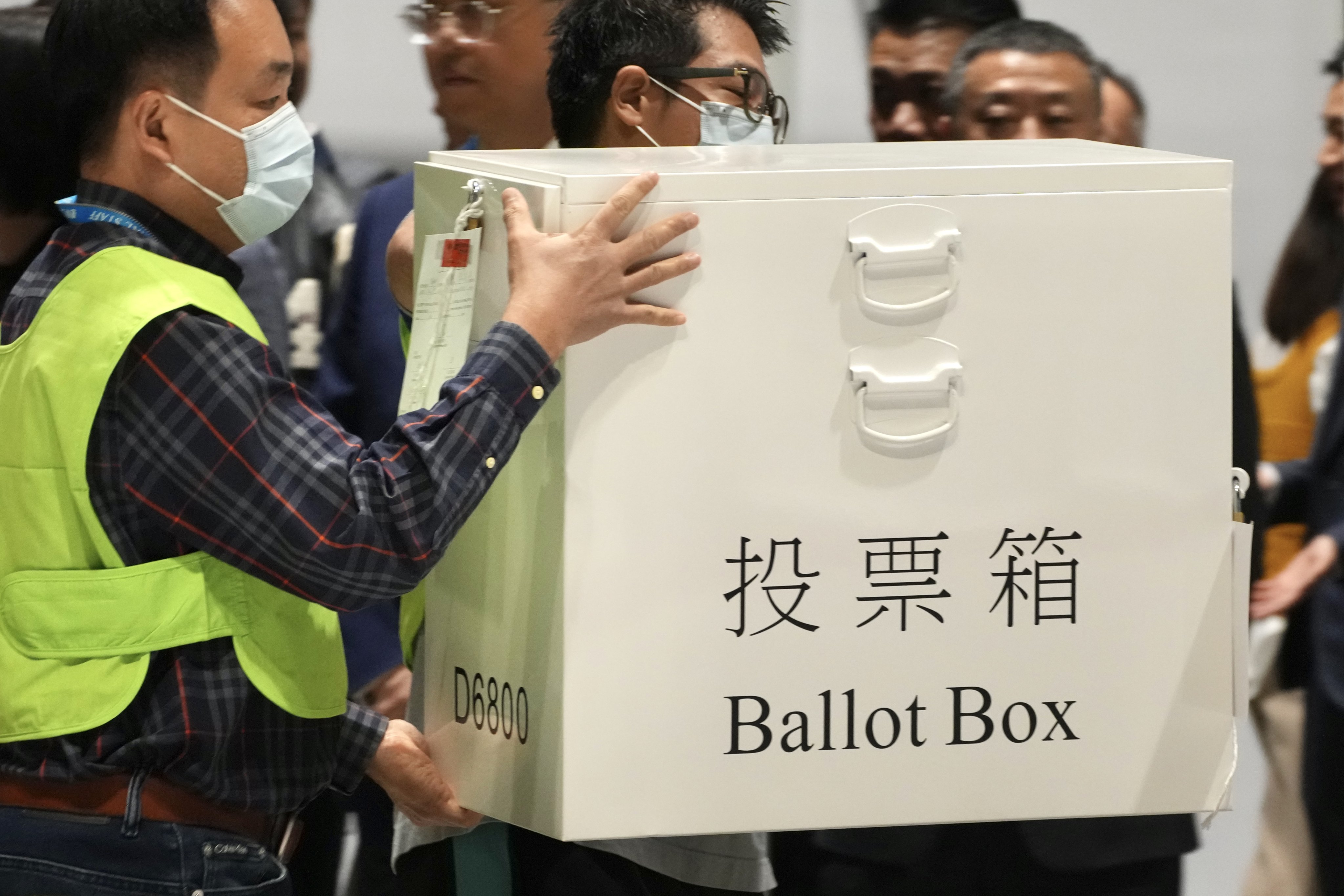 The first ballot box of last year’s Legislative Council election is delivered to the central counting station at the Hong Kong Convention and Exhibition Centre on December 8. Photo: Karma Lo