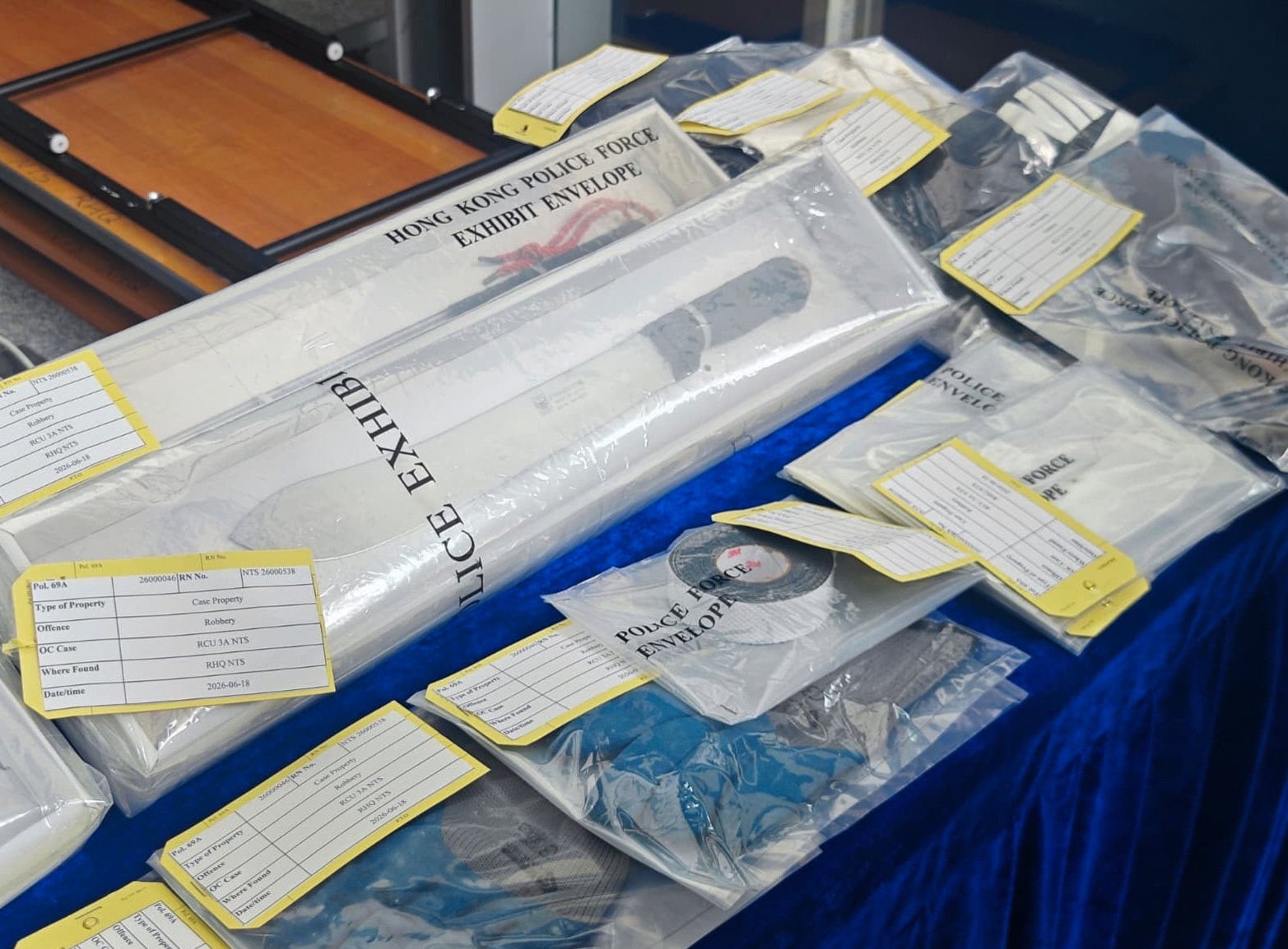 Police display evidence seized during investigations into the robbery. Photo: Handout