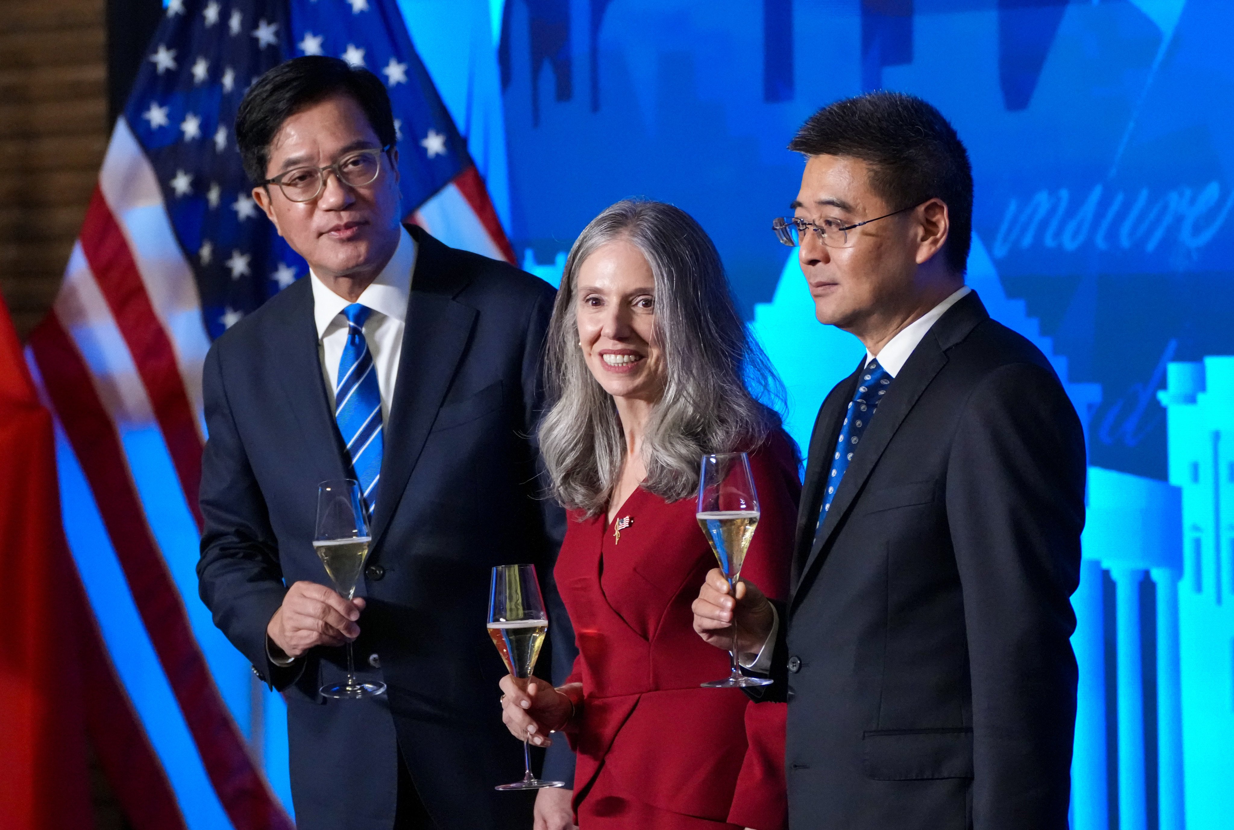 US Consul General Julie Eadeh is flanked by Deputy Financial Secretary Michael Wong (left) and Hua You, deputy commissioner of the foreign ministry’s office in Hong Kong. Photo: Dickson Lee