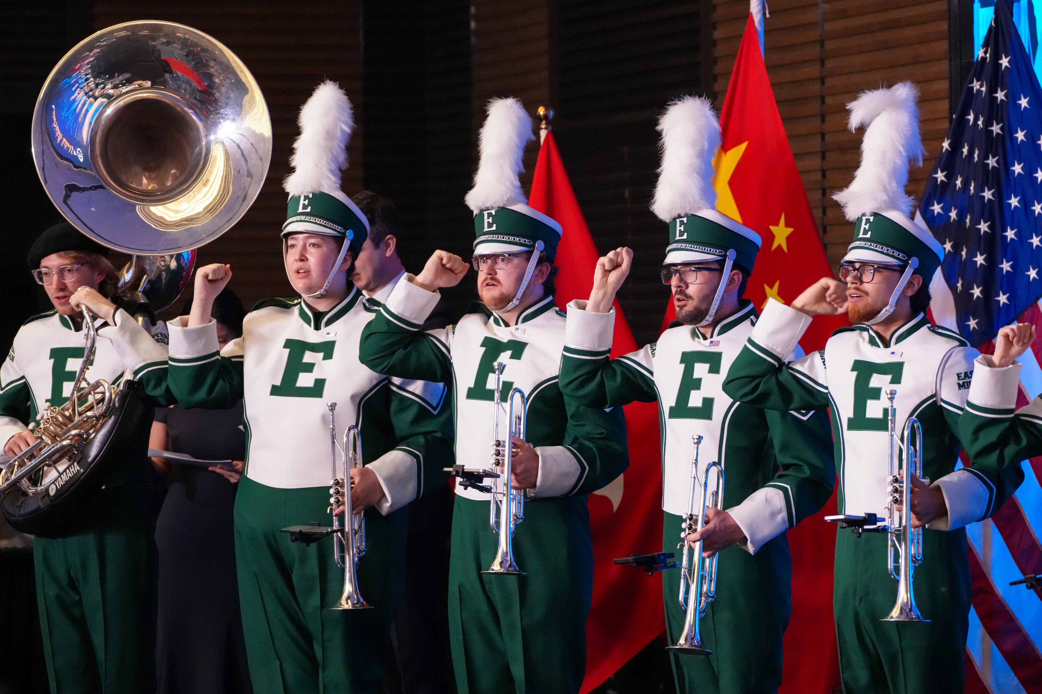 A US marching band entertains guests at the reception. Photo: Dickson Lee