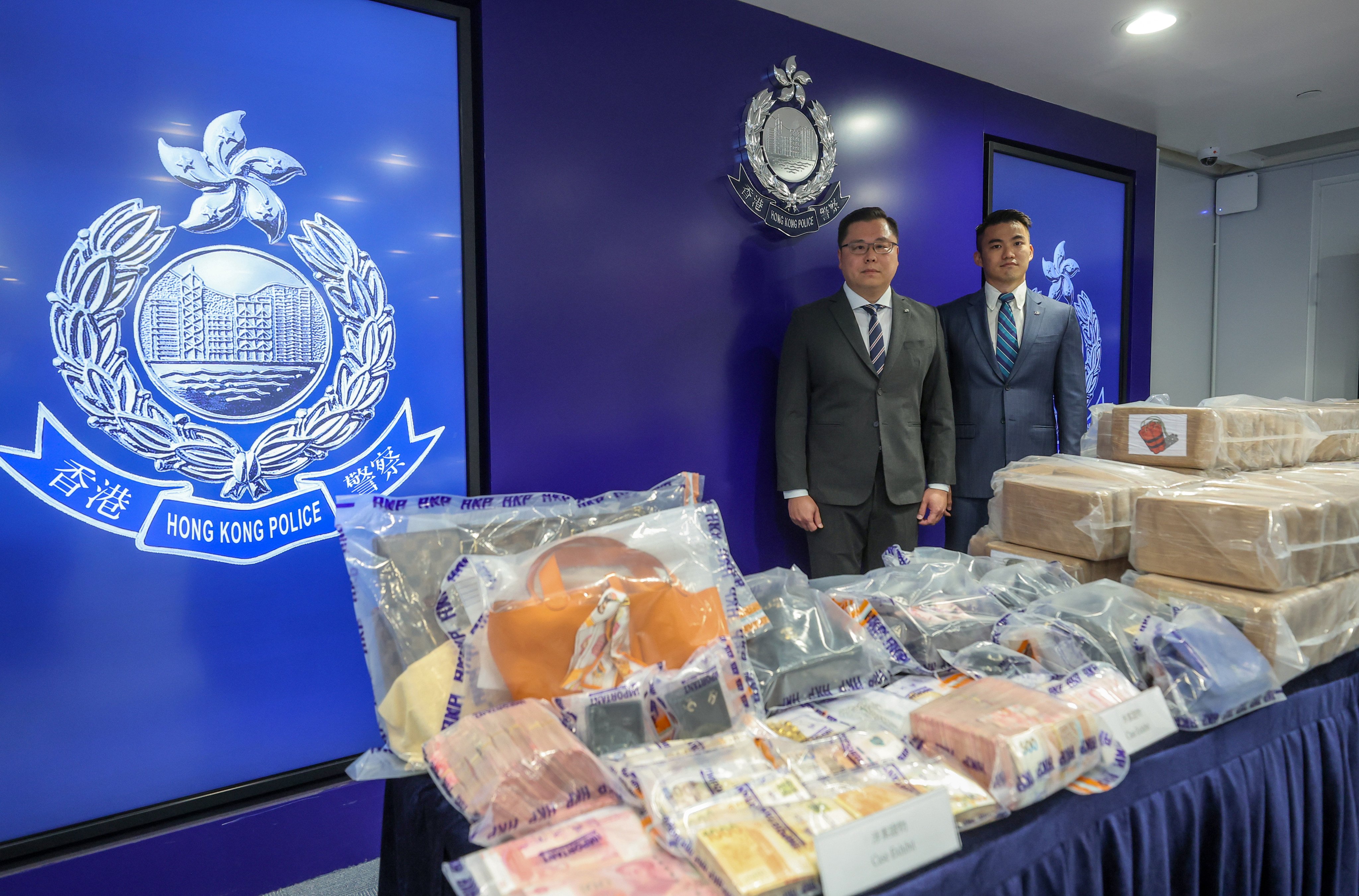 Kwan Chun-hin (left) and Lam Pak-kiu at a press briefing about the raid. Photo: Edmond So