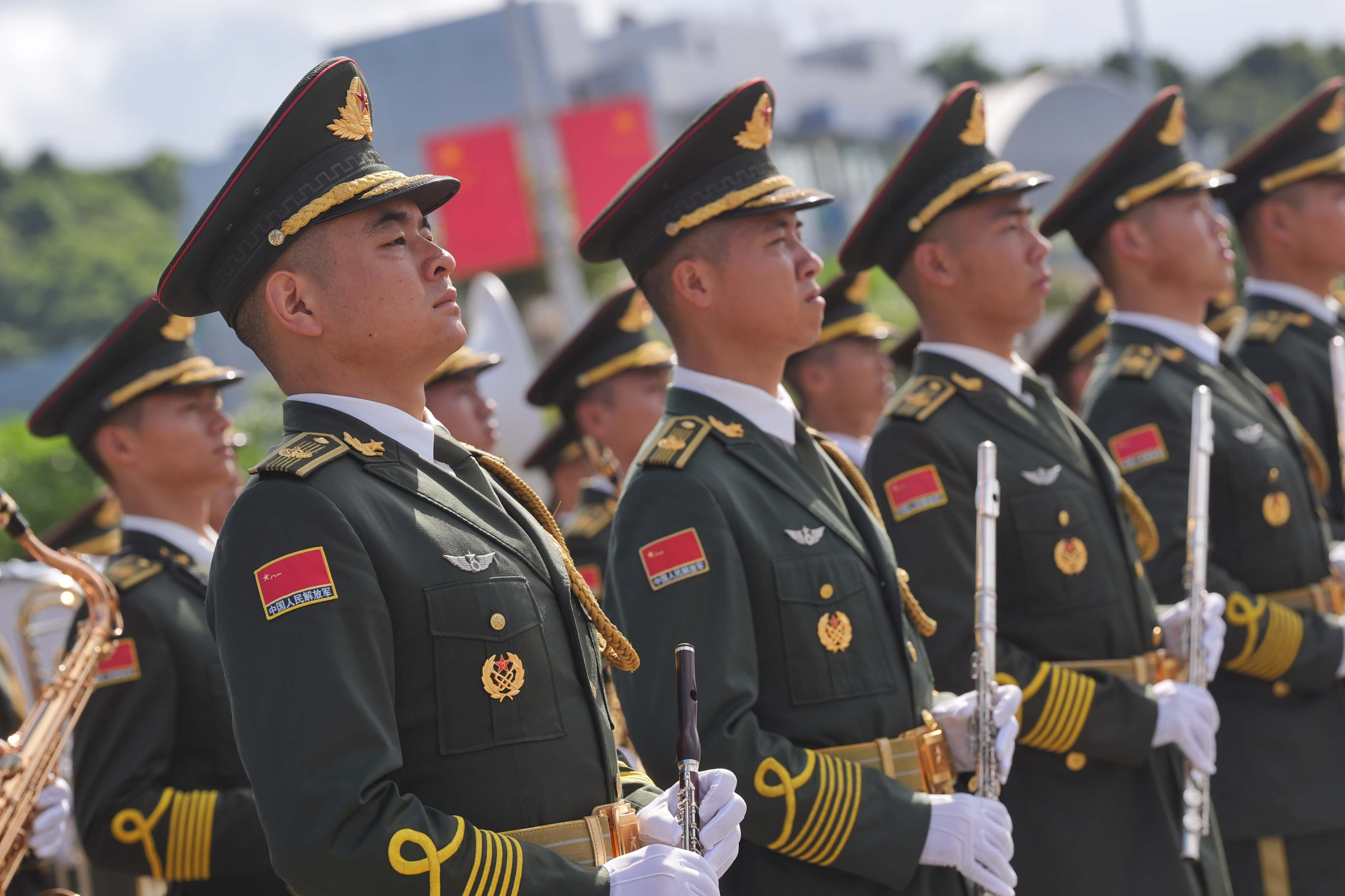 PLA band members at the Ngong Shuen Chau Barracks. Photo: Elson Li