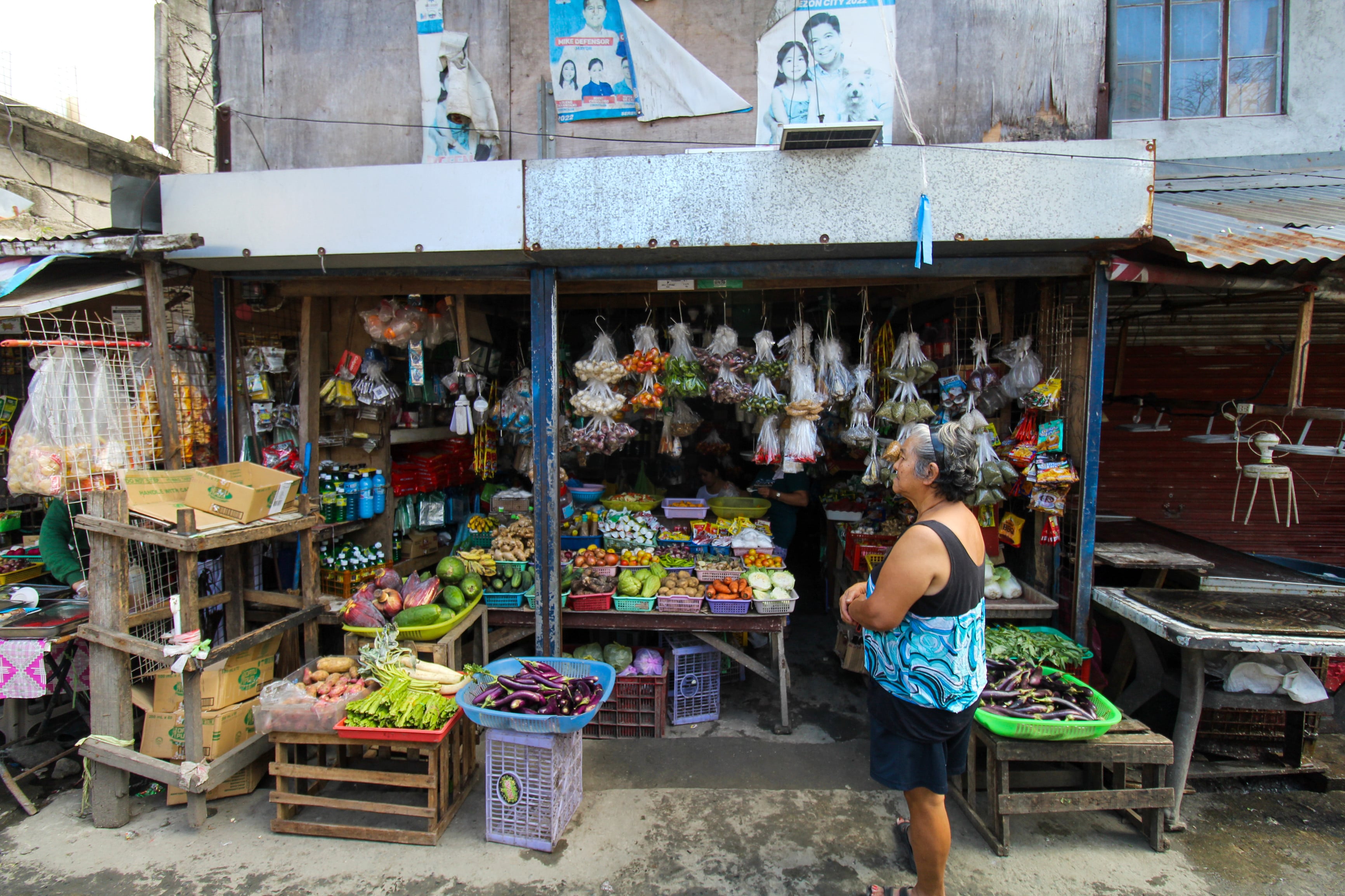 A woman shops at a market in San Roque, Quezon City. Photo: Michael Beltran