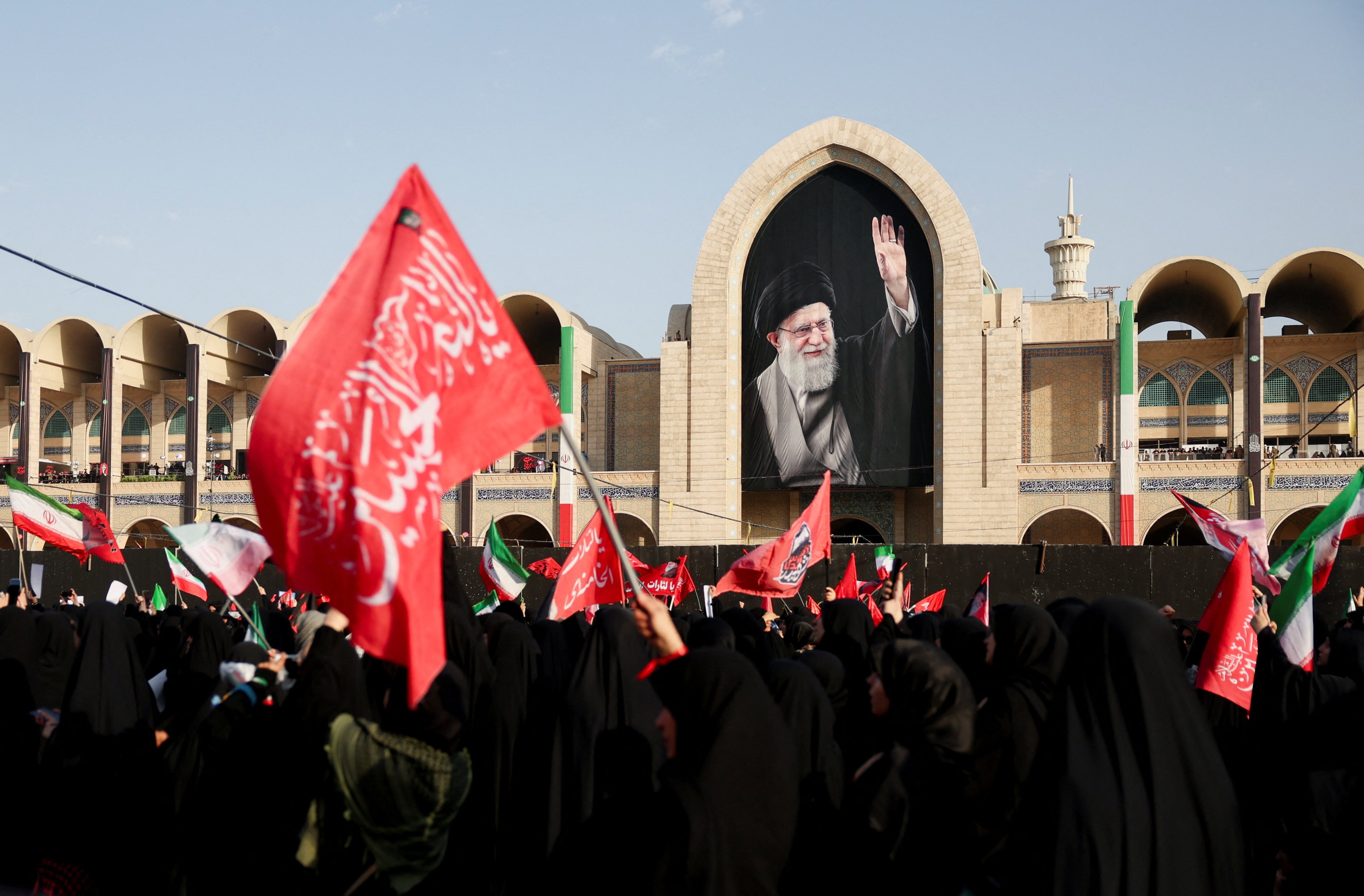 Mourners gather on the day of a public farewell ceremony to pay their respects to late supreme leader Ayatollah Ali Khamenei at the Imam Khomeini Grand Mosalla, in Tehran on Saturday. Photo: Wana via Reuters