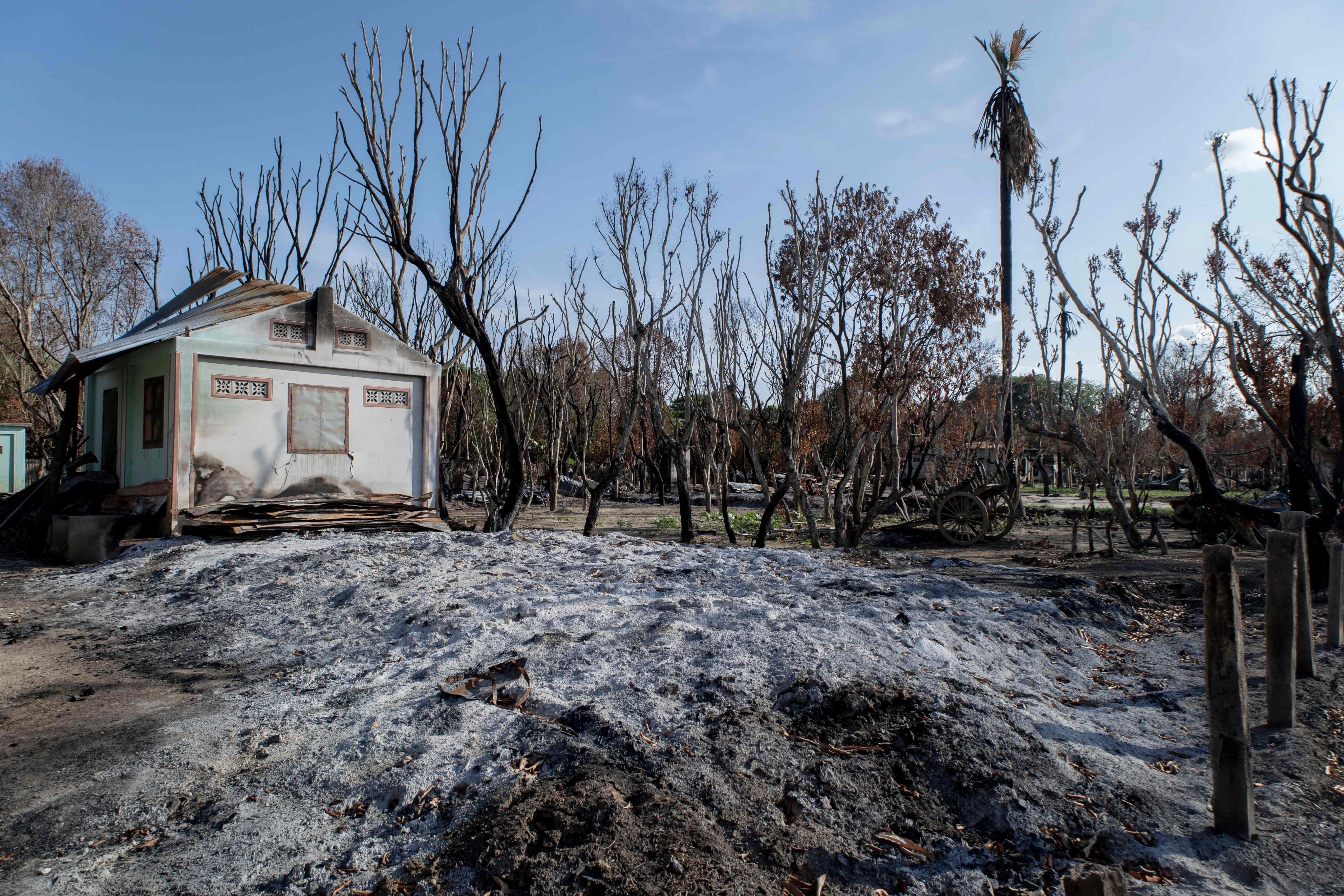 A plot of land is seen where a building once stood following fighting between Myanmar’s military and opposition forces in the Magway region last month. Photo: AFP