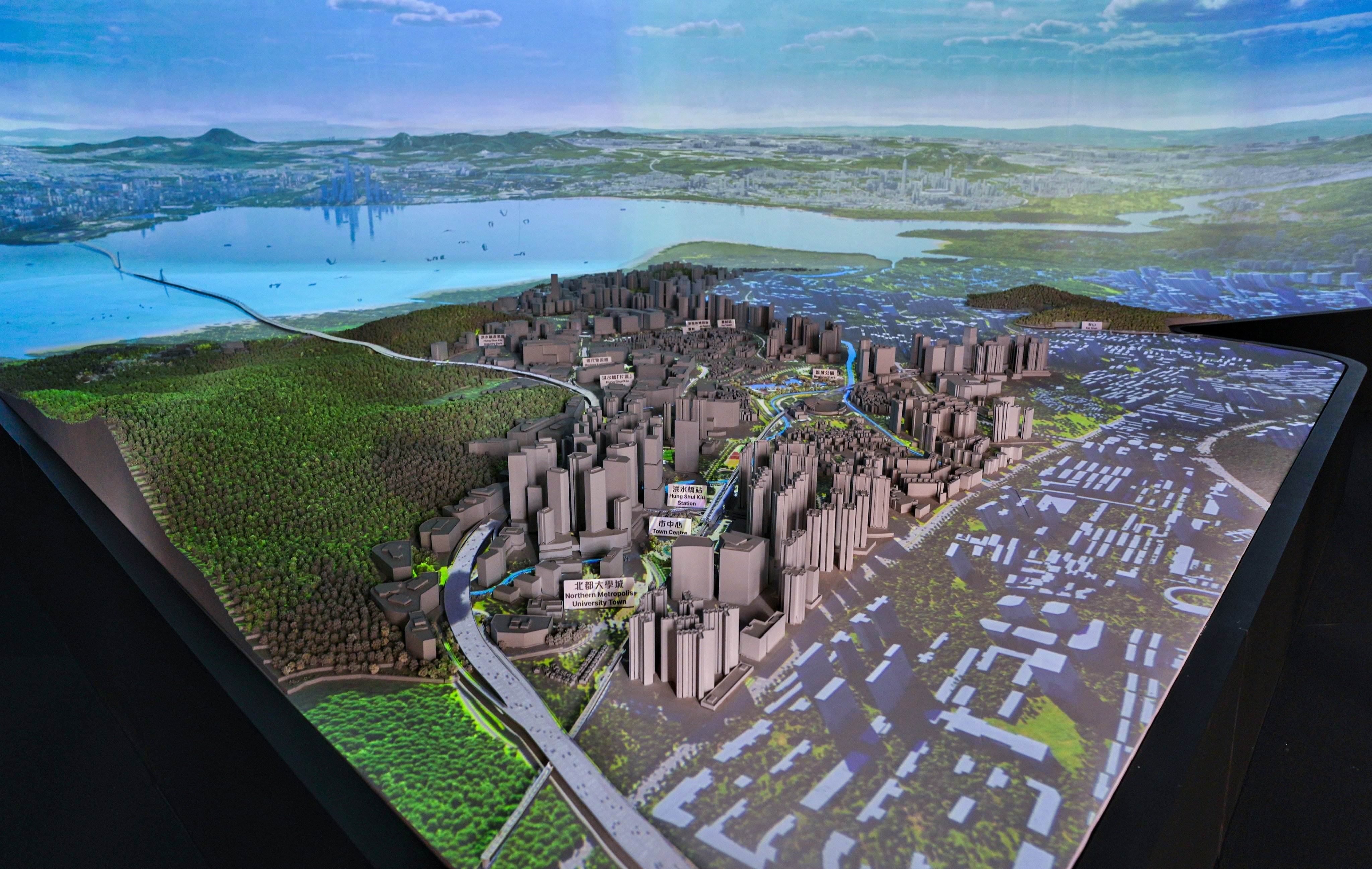 A model of the Hung Shui Kiu/Ha Tsuen New Development Area on display at the Community Liaison Centre in Tin Shui Wai. Photo: Elson Li