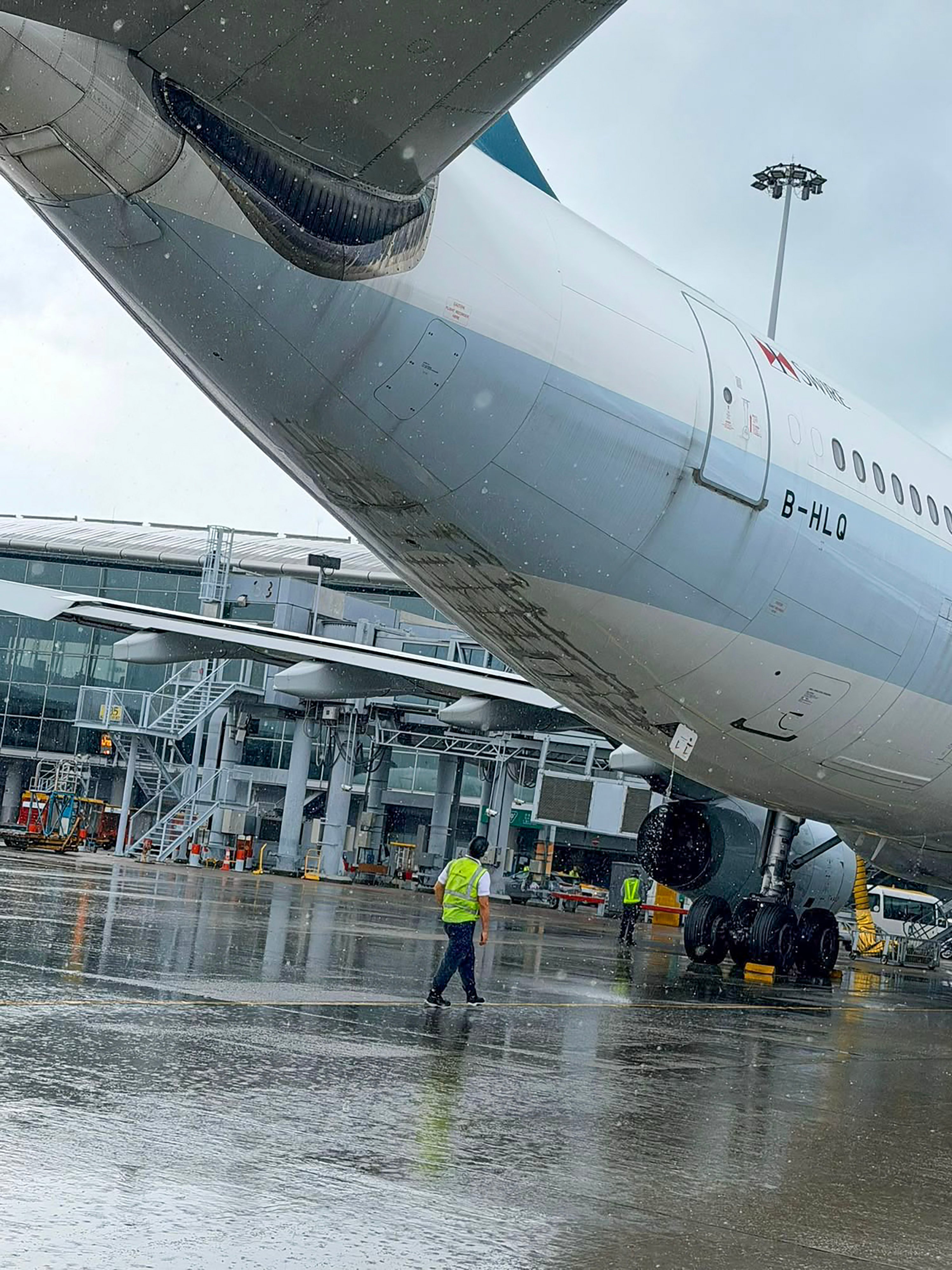 The Airbus A330-300 made contact with the runway while performing a "go-around” at Hong Kong International Airport. Photo: Handout