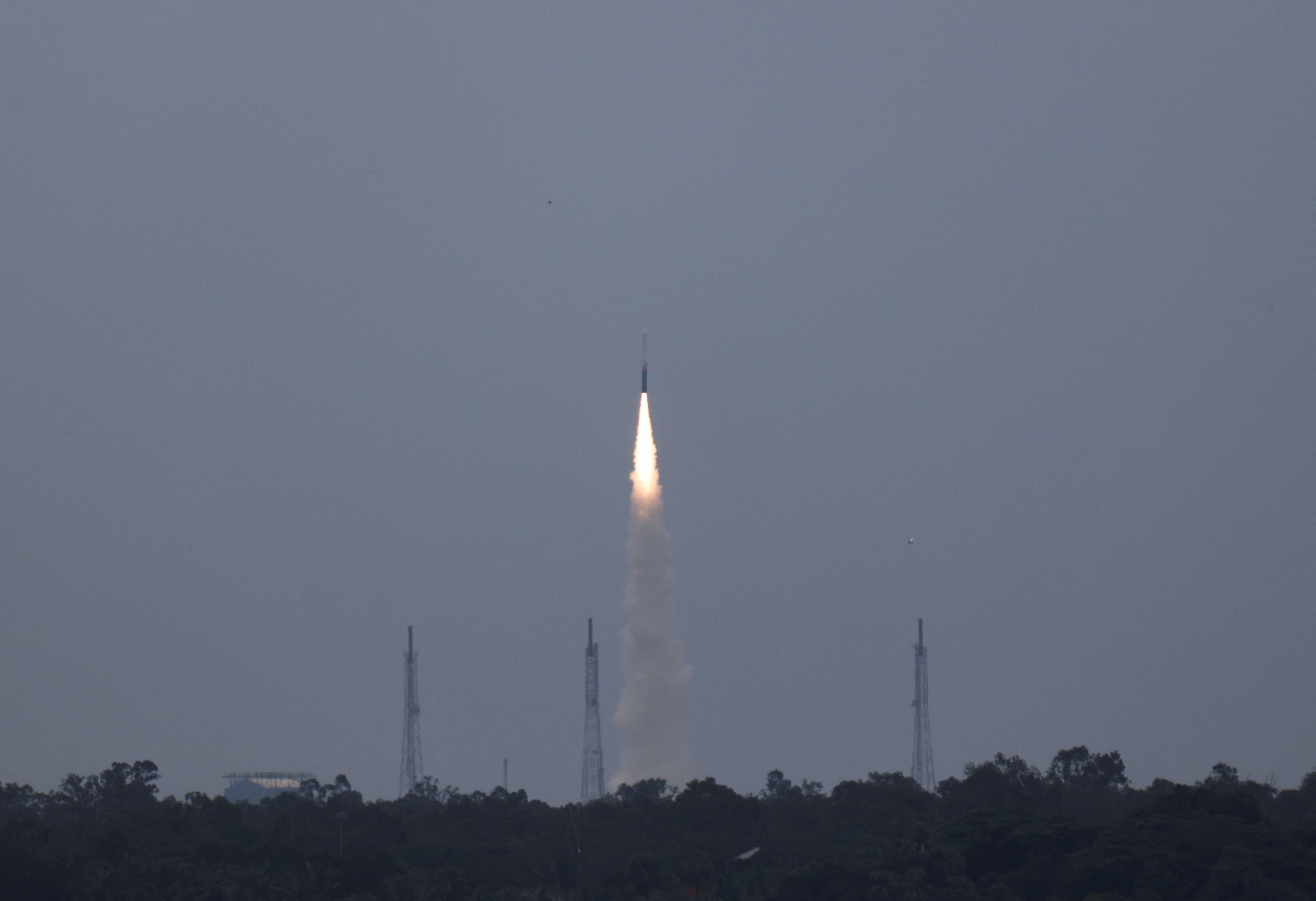 Indian space startup Skyroot Aerospace launches its Vikram-1 rocket from the Satish Dhawan Space Centre in Sriharikota, Andhra Pradesh, on Saturday. Photo: Reuters