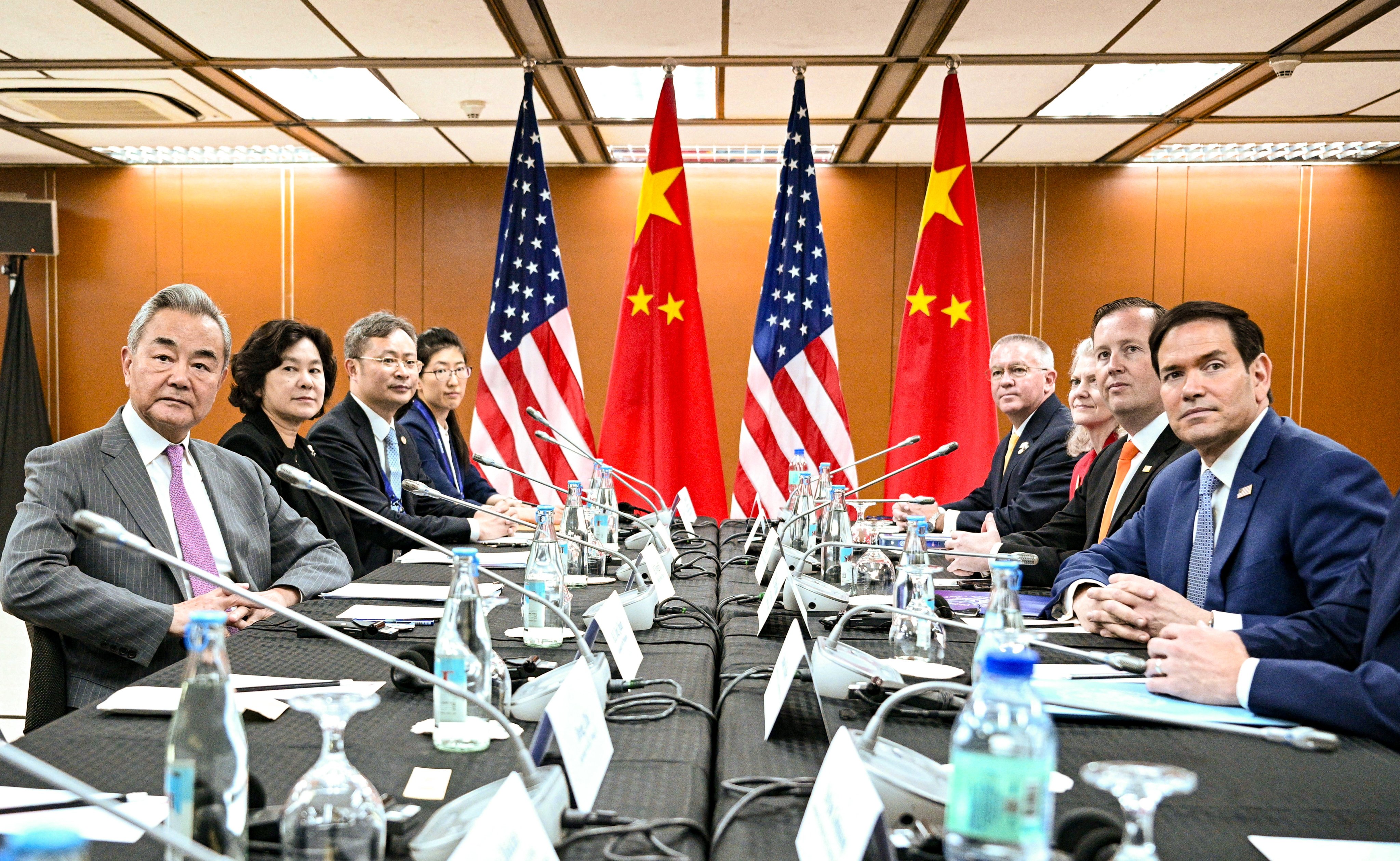 US Secretary of State Marco Rubio (right) takes part in a bilateral meeting with China’s Foreign Minister Wang Yi on the sidelines of the Asean foreign ministers’ meeting in Pasay, Metro Manila on Wednesday. Photo: Pool via Reuters