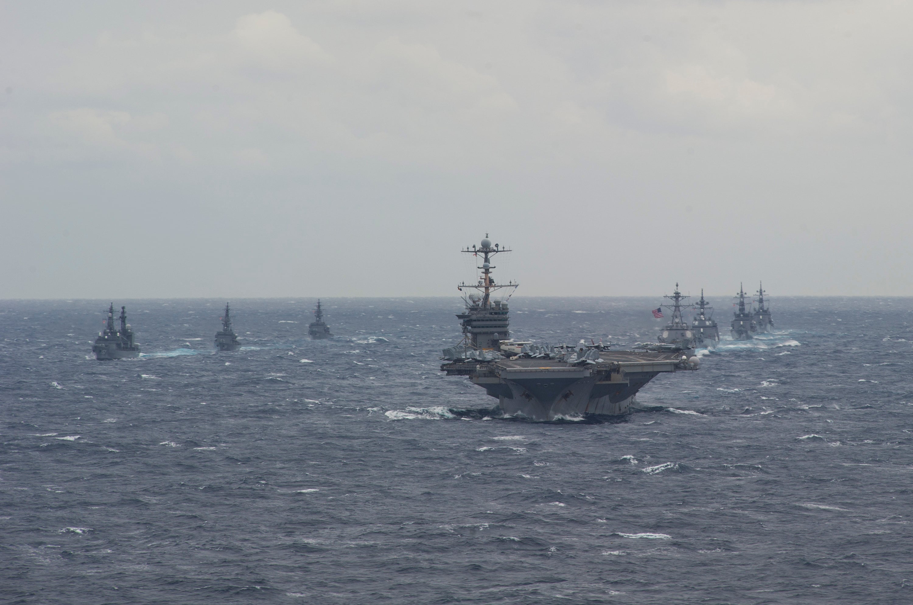 The USS George Washington and its carrier strike group train with Japanese vessels in 2013. Photo: US Navy