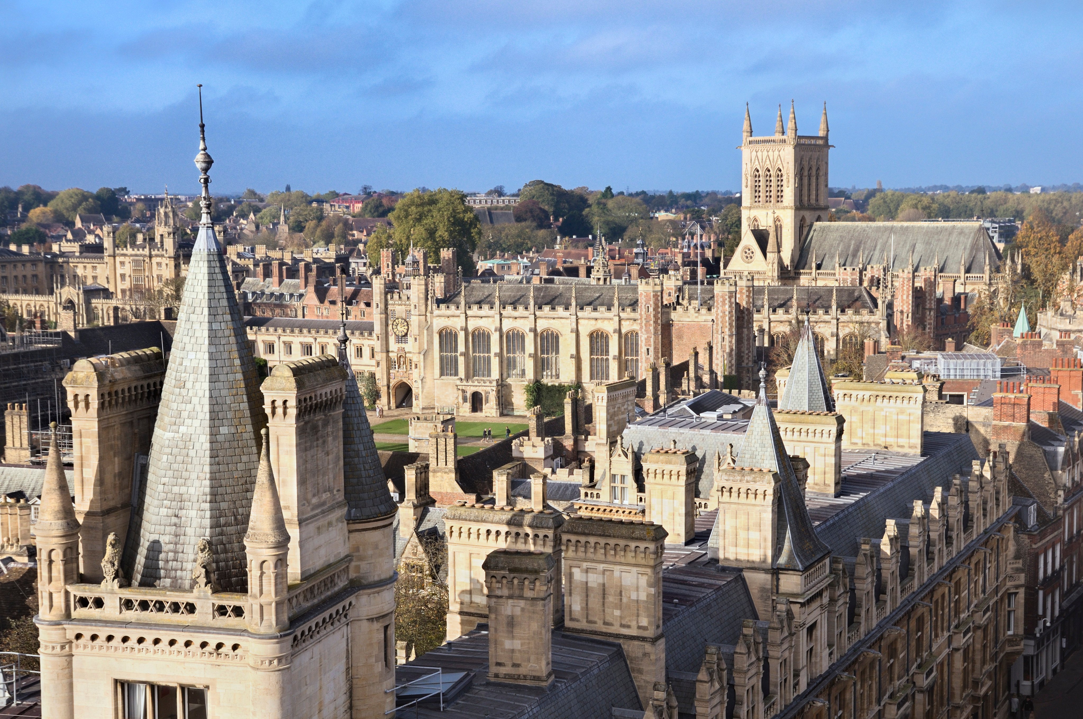 A view of Cambridge looking north to Trinity College Great Court and St John’s College Chapel tower. Photo: UCG/Universal Images Group via Getty Images