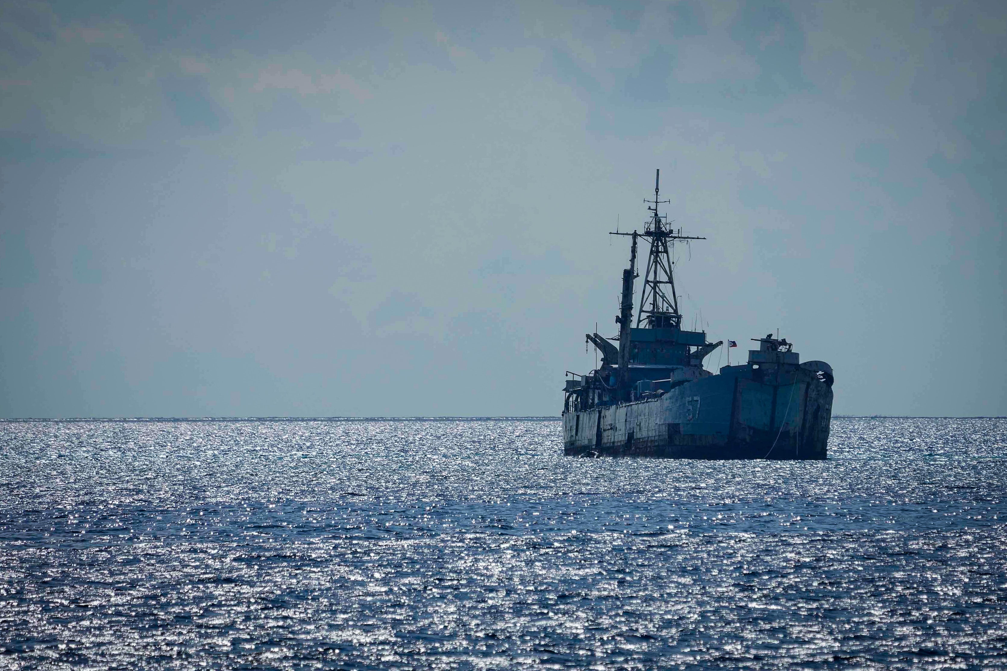 BRP Sierra Madre is seen grounded at the Second Thomas Shoal, locally known as Ayungin Shoal, in the South China Sea in April 2023. Photo: AP