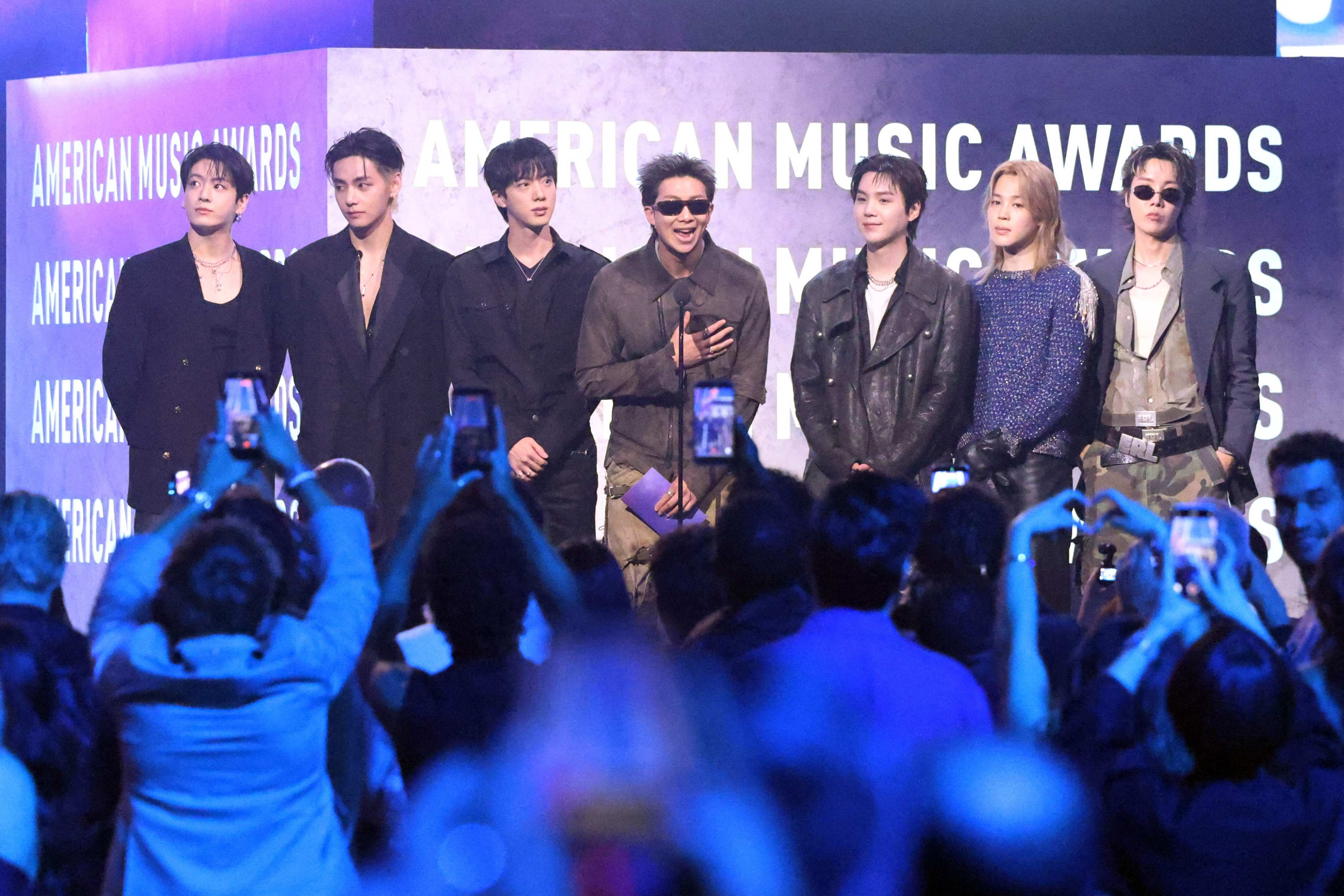 BTS stars present an award during the American Music Awards in Las Vegas on May 25. Photo: AFP