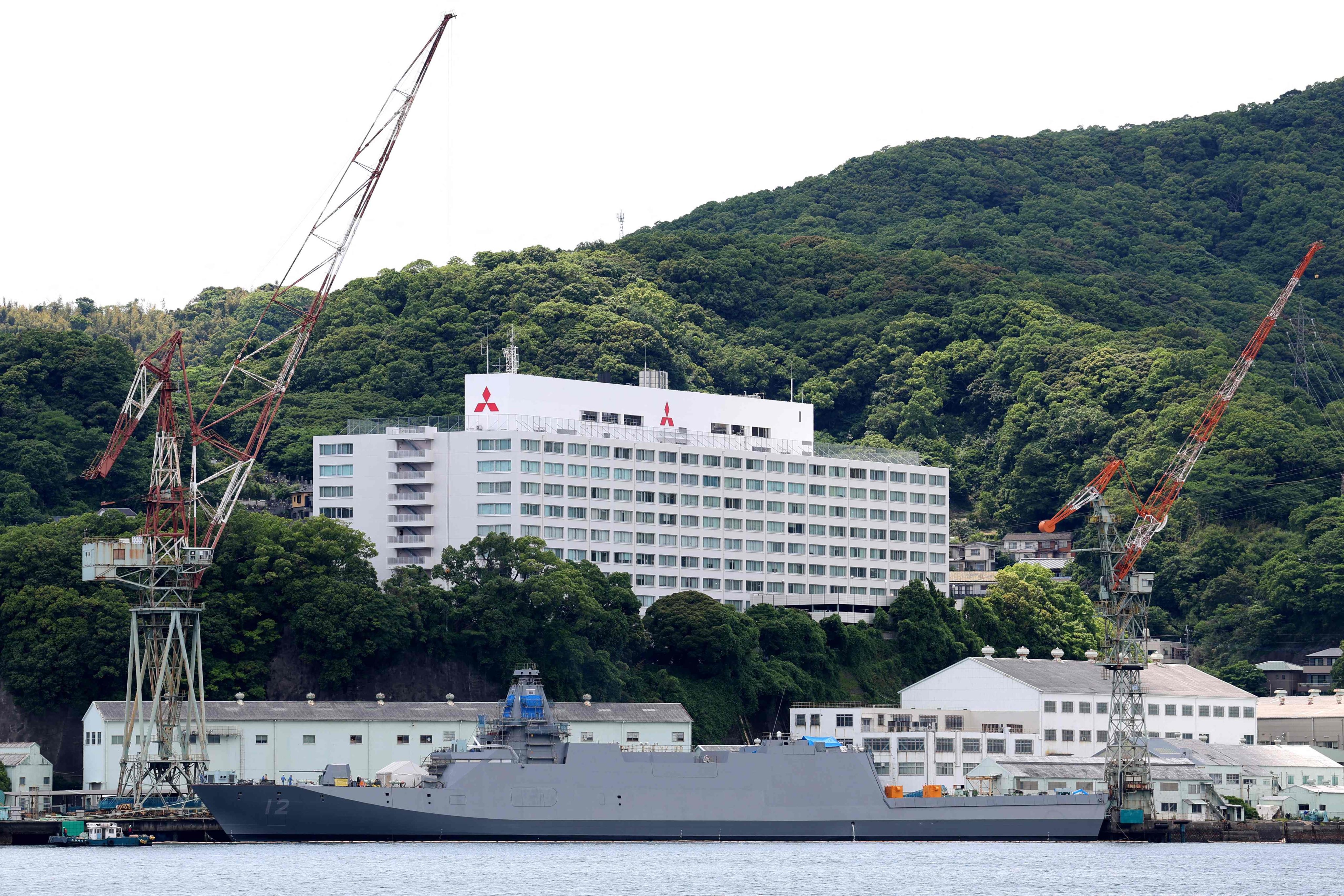 The JS Yoshii Mogami-class stealth frigate of the Japanese Maritime Self-Defence Force is seen docked at a shipyard in Nagasaki in May. Photo: AFP